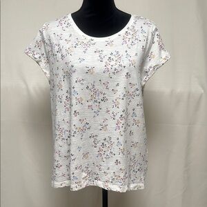 EDC White and Pink Flowered Cap Sleeve Relaxed Tee